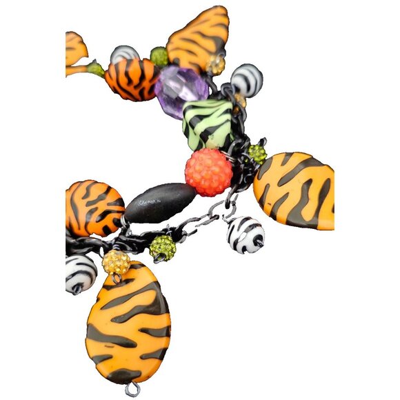 Tiger Print Stretch Charm Bracelet, Colorful Beads, Animal Print, Jungle, Safari - Picture 3 of 6